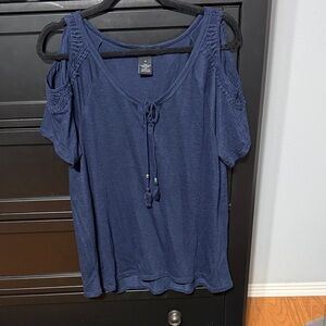New Directions Navy Cold Shoulder Blouse